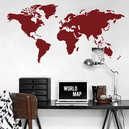 Vista 2 de Vinilo decorativo para pared, diseño de mapa del mundo, para el hogar y la oficina (negro, 24 pulgadas de alto x 48 pulgadas de ancho)
