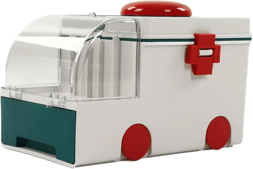 Vista 7 de Caja linda ambulancia forma doble capa gran capacidad caja de almacenamiento con mango portátil verde (verde)