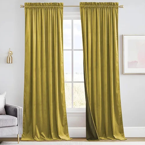 Vista 22 de RYB HOME Cortinas opacas de terciopelo para dormitorio, aislamiento térmico, privacidad, luz solar, bloqueo de calor, cortinas lujosas con bolsillo