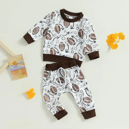 Vista 2 de Omkzanbi Conjunto de fútbol para niños pequeños, sudadera de manga larga, pantalones deportivos, 2 piezas, ropa casual para el día del juego, ropa