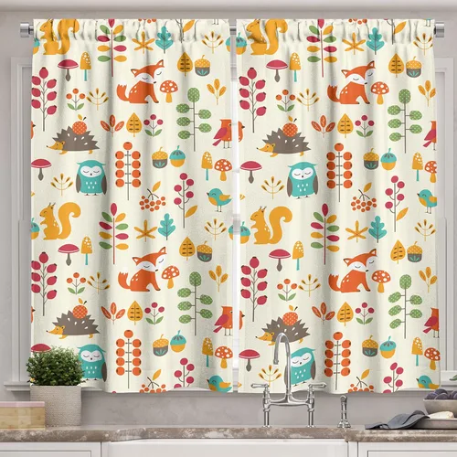 Vista 16 de Ambesonne Juego de 3 cenefas tropicales y cortinas de nivel, flores exóticas de plumeria y hojas de palmera sobre fondo crema, flora hawaiana
