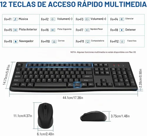 Vista 6 de EDJO - Combo de teclado y mouse inalámbricos para computadora, USB de 2.4 GHz, Plug & Play Full Size Layout,Quiet Keys,12 Multimedia Hotkeys,Auto