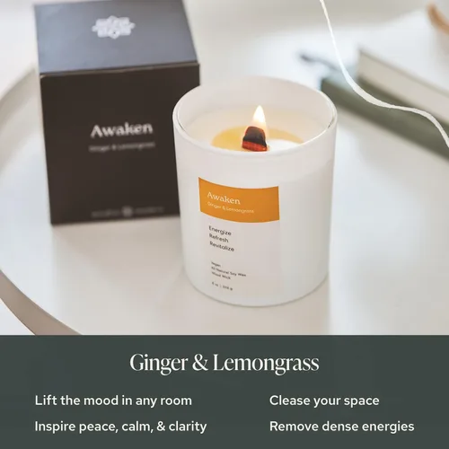 Vista 2 de Mindful Modern Natural Awaken Candle Aroma de jengibre y hierba de limón Aromaterapia para aliviar el estrés, meditación, yoga, curación