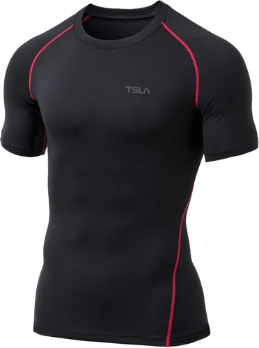 Vista 6 de TSLA Camisas térmicas de compresión de manga corta para hombre, camiseta deportiva deportiva atlética, camiseta para correr con equipo de invierno
