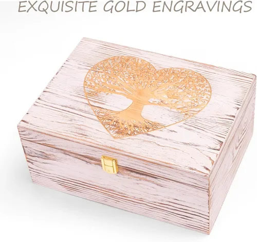 Vista 4 de Tree of Life - Cajas de recuerdo de madera más grandes con tapas con bisagras y un marco de fotos dentro de la tapa, caja de almacenamiento
