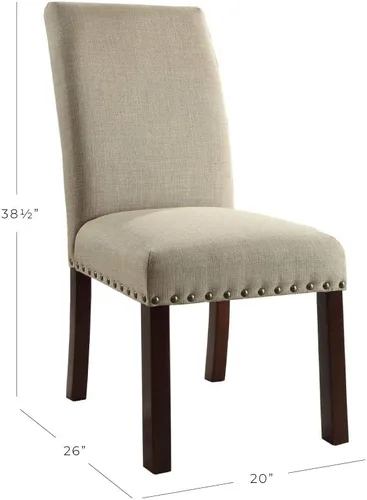Vista 3 de Homepop Decoración del hogar Sillas de comedor clásicas tapizadas Parsons Juego de 2 sillas de comedor decorativas con ribete de cabeza