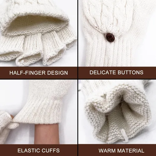 Vista 113 de Beurlike Guantes de invierno para mujer, de lana cálida, a prueba de viento, convertibles, sin dedos