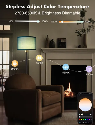 Vista 4 de YHW Lámparas de pie para sala de estar compatibles con Alexa Google, lámpara de pie lámparas altas para sala de estar, dormitorio, oficina, aula