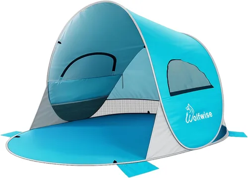 Vista 11 de WolfWise carpa para playa desplegable fácil de armar con FPS 50+, brinda sombra y protección al instante Azul