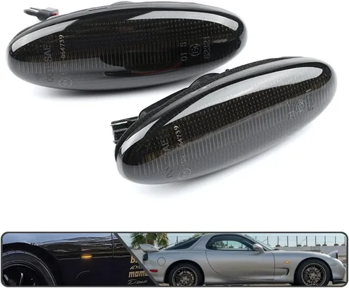 Vista 7 de 2 luces LED ámbar RX7 dinámicas secuenciales intermitentes laterales para Maz'da RX7 (FD) PREMACY (CP) 23 (BA) 323 (BJ) 626 (GF/GW), luces