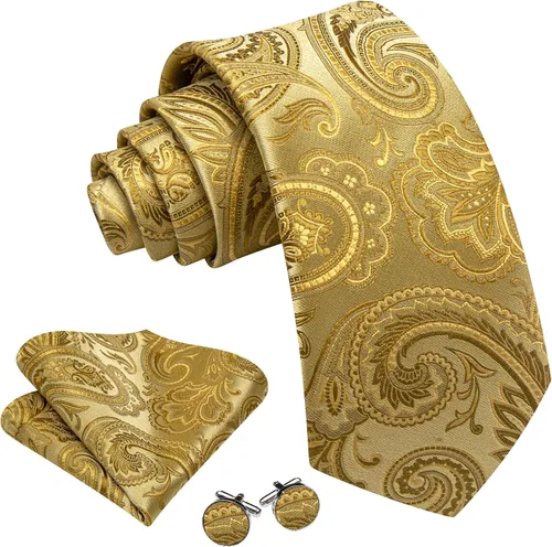 Vista 237 de Barry.Wang - Juego de corbata de seda para hombre, diseño de cachemira, pañuelo y gemelos de bolsillo