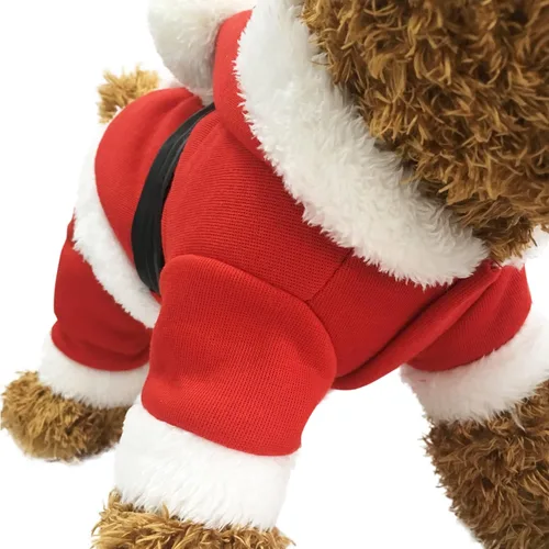 Vista 3 de Disfraces de Navidad para mascotas, ropa de perro de Papá Noel para perros pequeños, abrigos de otoño e invierno, sudaderas con capucha