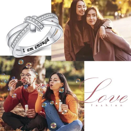 Vista 6 de DAOCHONG Anillo de Plata de Ley 925 "Soy Suficiente, Soy Digna, Soy Fuerte, Soy Amada" para Mujeres