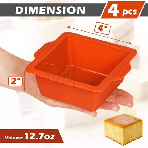 Vista 6 de Webake - 4 Pulgadas Moldes de Silicona Cuadrados para Pastel, Mini Moldes de Silicona Cuadrados Antiadherentes para Hornear, Cubitos de Hielo