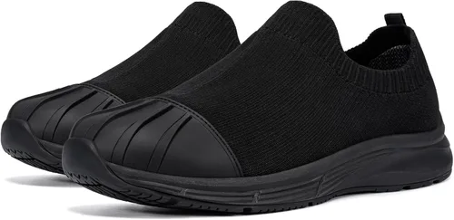 Vista 6 de LARNMERN Men's Non Slip Work Shoes Waterproof Food Service Zapatos Trabajo Antideslizantes Water Resistant Walking Slip-on Sneakers, Black