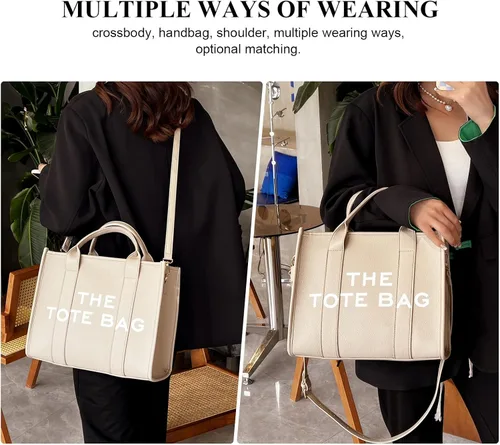 Vista 2 de JQAliMOVV The Tote Bag for Women - Trendy Leather Travel Tote Bag with Zipper Top-Handle Shoulder Crossbody Bag Handbag