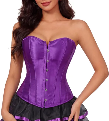 Vista 18 de Zhitunemi - Conjunto de lencería sensual para mujer, corsé de satén negro moldeador de cintura Beige