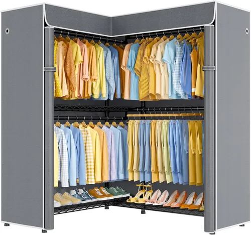 Vista 10 de ULIFHOME E15C Pro - Perchero en forma de L para esquina, perchero independiente para colgar ropa, sistema de armario resistente de 48.8 pulgadas