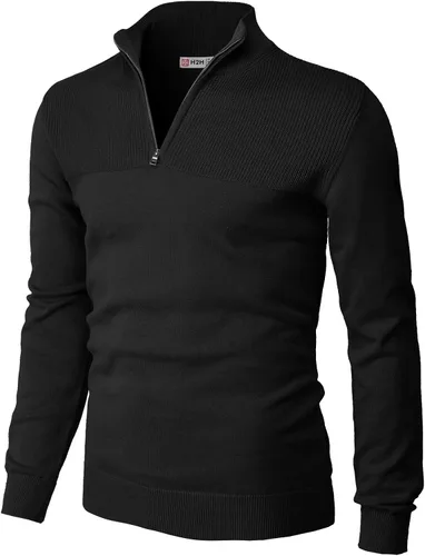 Vista 12 de H2H Suéter de cuarto cremallera para hombre, estilo casual, ajustado, polo Kmoswl021-azul marino