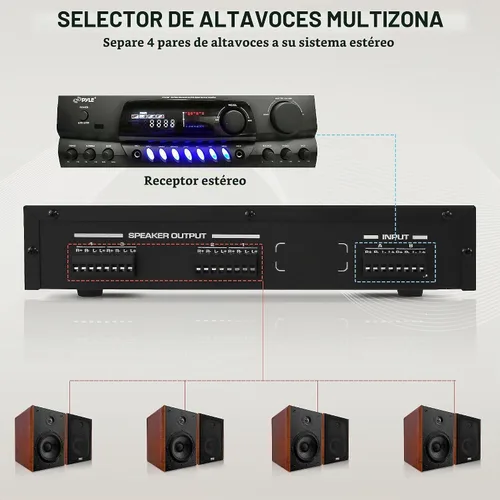 Vista 5 de Pyle Selector de Altavoces Estéreo de Alta Potencia de 4 Canales con Control de Volumen - Construcción de Carcasa Resistente y Duradera, Disipador