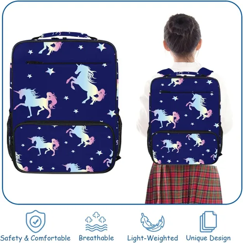 Vista 2 de PDFAFO Mochila para niños y niñas, bolsas escolares para jardín de infantes, primaria, regreso a la escuela, viajes, 15 pulgadas, Arcoíris