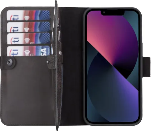 Vista 42 de HARDISTON Funda de piel auténtica de alta calidad hecha a mano para iPhone 7/8 / SE doble folio tarjetero - Funda magnética desmontable - Soporte