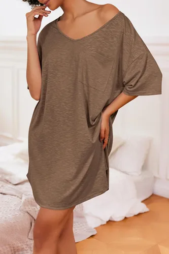 Vista 3 de Ekouaer Camisón de algodón con cuello en V para mujer, cómodo y casual para mujer