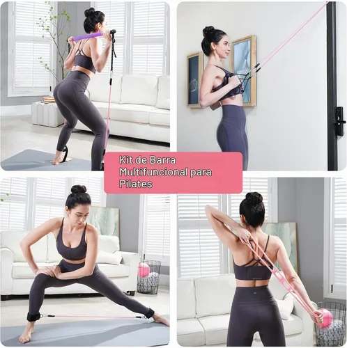 Vista 5 de Kit de Barra de Pilates Kisnbld con Bandas de Resistencia, Barra de Pilates Multifuncional con 3 Bandas de Resistencia para Ejercicios, Equipo