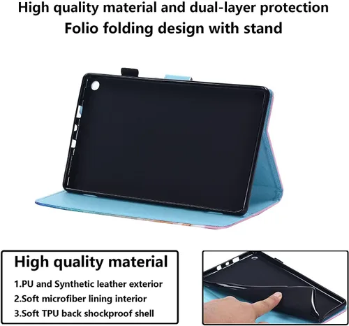 Vista 6 de Funda para tableta Amazon Kindle Fire HD 8 (8ª/7ª/6ª generación, 2018/2017/2016), con portalápices, bolsillo para tarjetas, imán de piel sintética