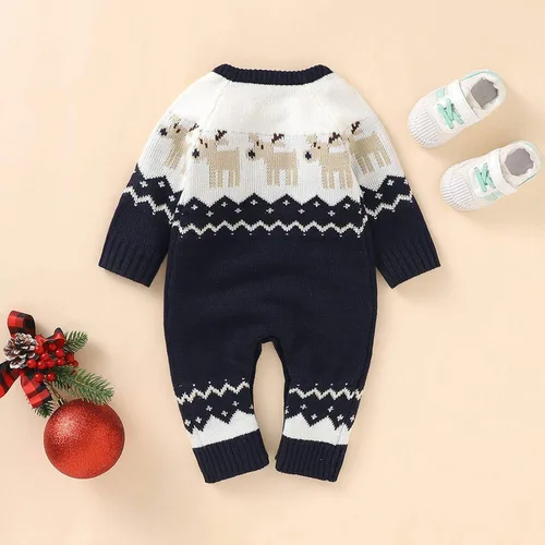 Vista 5 de Mameluco de Navidad de una pieza para bebés, niños y niñas, suéter de reno, ropa de festival de vacaciones