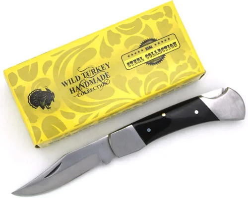 Vista 2 de Colección cuchillo plegable con funda de cuero hoja afilada de caza
