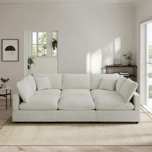 Vista 58 de Sofá seccional moderno de lino en forma de L para sala de estar, sofás modulares con relleno de plumón, fundas de cojín de sofá desmontables, sofá