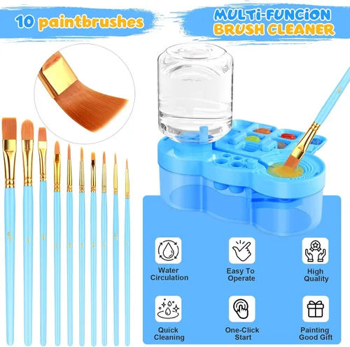 Vista 5 de Kits de pintura artística, estación de pintura, incluyendo limpiador de pinceles de pintura mejorado, tapete de pintura de silicona de 20 x 16 Azul