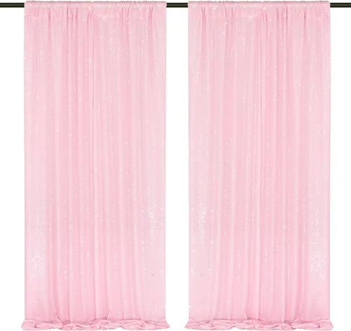 Vista 10 de Cortinas de fondo de lentejuelas con purpurina azul bebé, 2 piezas de 2 x 8 pies, telón de fondo de fiesta de baby shower para niños, hermosas
