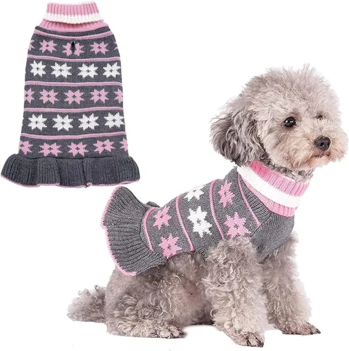 Vista 22 de KYEESE Suéteres para Perros con Agujero para la Correa Suéter Vestido Pequeño de Cuello Alto para Perros para Hembra Tejido de Lunares Cálido Ropa