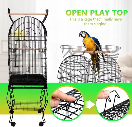 Vista 3 de SUPER DEAL Jaula grande de hierro forjado de 64 pulgadas para cacatúas, conure, periquitos, pinzones, Budgie Lovebird, Canario, casa mediana