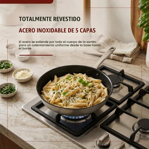 Vista 3 de Alva Maestro sartén antiadherente de acero inoxidable de 8 pulgadas – Hecha sin revestimiento cerámico de PFAS, PFOA y PTFE – Núcleo reforzado
