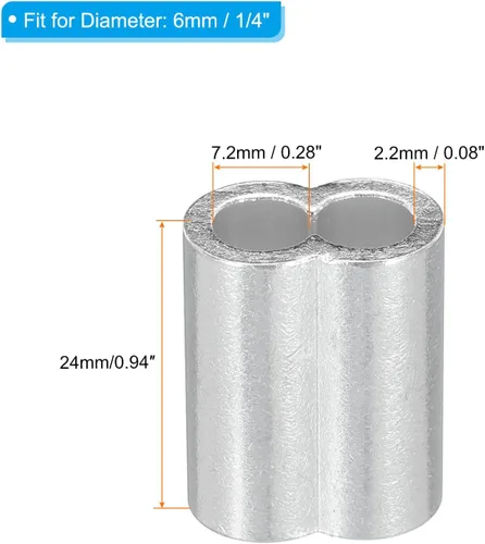 Vista 2 de uxcell 1/4 "0.236 in Aluminio Crimping Loop Sleeve Doble Virola para Cable Cable Cable Línea Extremo, Plata 50pcs