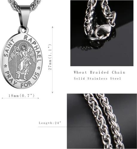 Vista 112 de P. BLAKE Collar ovalado de San Cristóbal, Miguel, José, Jude/Virgen María/José/Francisco/Patrick/Anthony/Benedict/Thomas para hombres y mujeres