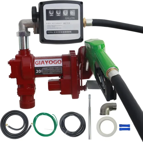 Vista 7 de Bomba de transferencia de combustible de 12 voltios y 20 GPM de alto flujo, con boquilla automática verde, bomba de combustible de CC, bomba