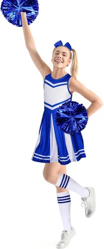 Vista 6 de 4 Pcs Girls Cheerleader Costume Outfit Set Fancy Dress for DIY Halloween Birthday Cosplay Party Gift