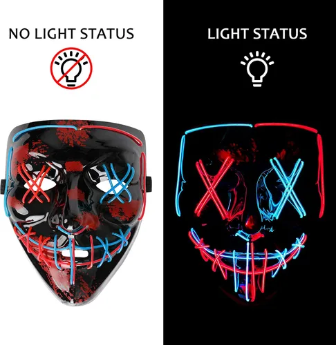 Vista 5 de YEHUARIS Halloween Purge Mask,2 Color LED Light up Mask for Adult Men Women Kids,Scary Glow Mask with 4 Lighting Mods