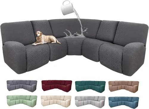 Vista 64 de Fundas de sofá reclinable seccional 100% impermeables para sofá reclinable en forma de L, funda de sofá modular de esquina en forma de L, fundas