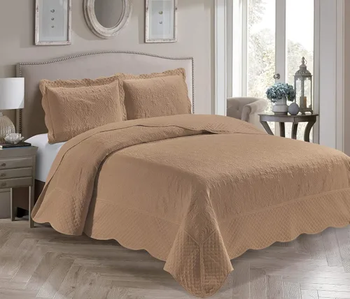 Vista 5 de Home Collection - Colcha grande con estampado a relieve, color liso, 3 piezas