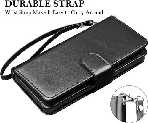 Vista 6 de Funda tipo cartera para iPhone 15 Pro, funda para iPhone 15 Pro, funda de piel sintética con soporte para tarjetas de crédito