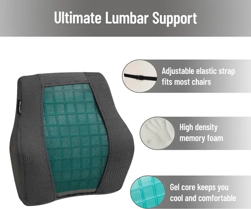 Vista 7 de Mind Reader Cojín de apoyo lumbar para silla de oficina y asiento de automóvil, espuma viscoelástica y núcleo de gel refrescante, tecnología