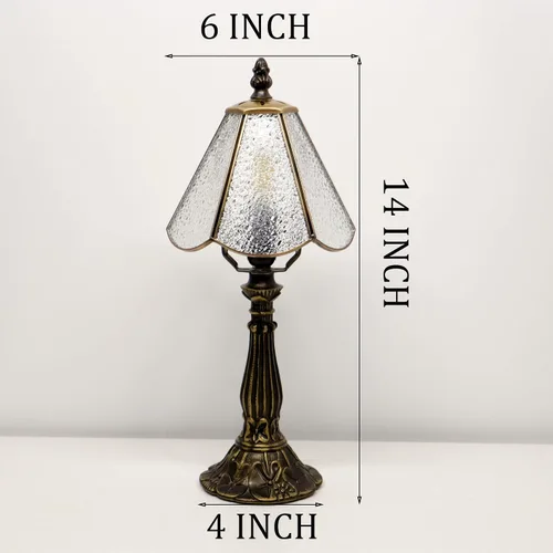 Vista 2 de Tiffany Style Table Lamp White Diamond Stained Glass Lamp 14 Inch Small Lamp,Desk Lamps,6X6X14 Inch,Bronze Resin Base, Antique Lamp,Mini Accent