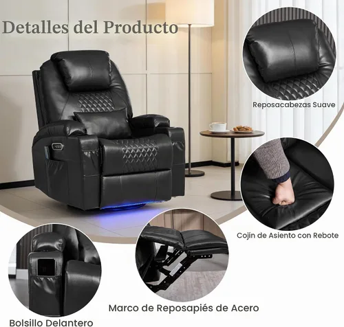 Vista 9 de AHMED Silla reclinable giratoria eléctrica con masaje y calor para adultos Negro