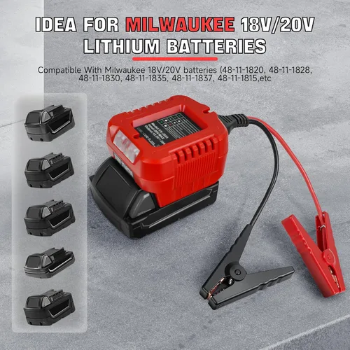 Vista 2 de Adaptador de arranque para baterías Milwaukee de 18 V/20 V, adaptador de cable de refuerzo automático de 13.5 V con luces LED, cables de salto