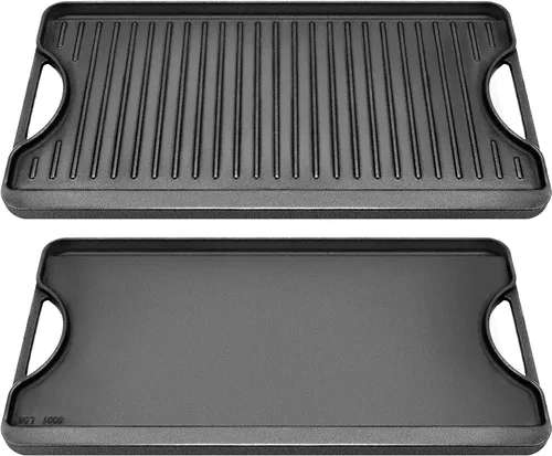 Vista 11 de GGC Parrilla reversible de hierro fundido, sartén de doble cara perfecta para parrillas de gas y estufas, 13 x 8.25 pulgadas rectangular